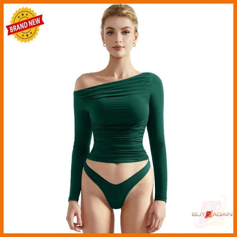 Double Lined Off Shoulder Crop Top Long Sleeve Y2K Streetwear